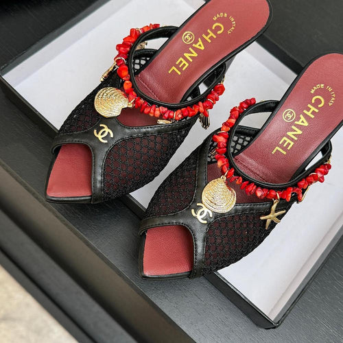 CHANEL Coco Beach Coral Charm Mesh Mules