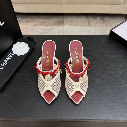 CHANEL Coco Beach Coral Charm Mesh Mules