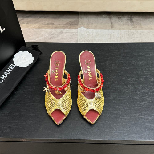 CHANEL Coco Beach Coral Charm Mesh Mules