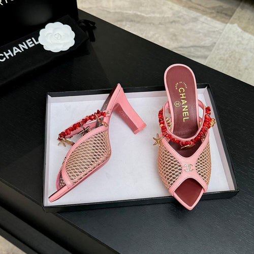 CHANEL Coco Beach Coral Charm Mesh Mules