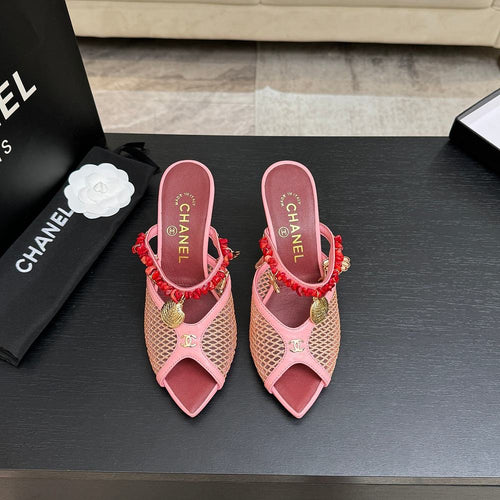CHANEL Coco Beach Coral Charm Mesh Mules