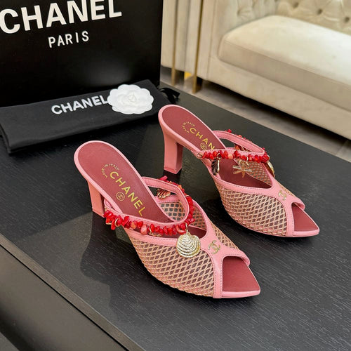 CHANEL Coco Beach Coral Charm Mesh Mules