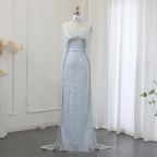 “Che’ Le Vout” Embellished Icy Blue Cape Gown – Velour de Luxe Award Couture