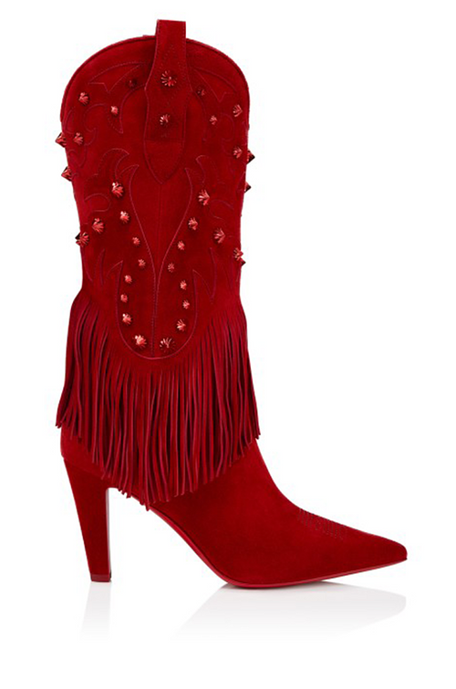 Christian Louboutin “Rodeo Rouge” Fringe Suede Embellished Boots