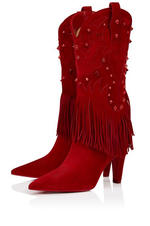 Christian Louboutin “Rodeo Rouge” Fringe Suede Embellished Boots