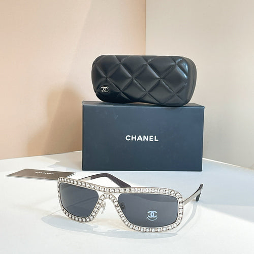 Chanel Oversized Pearl-Embellished Shield Sunglasses – Haute Lumière Edition