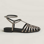 HERMÈS Metallic Bronze Ankle-Wrap Sandals