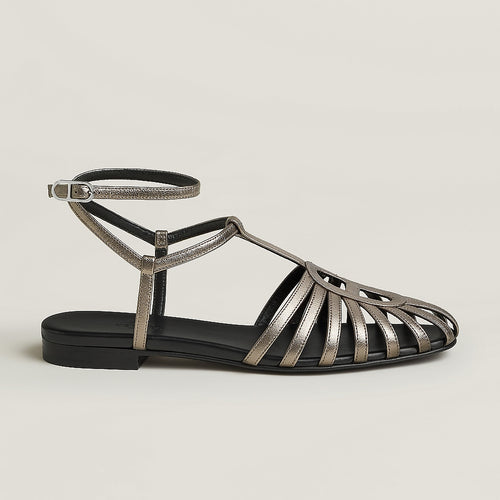 HERMÈS Metallic Bronze Ankle-Wrap Sandals