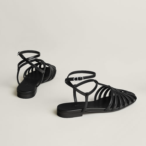 HERMÈS Noir Ankle-Wrap Sandals