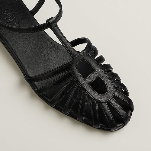 HERMÈS Noir Ankle-Wrap Sandals