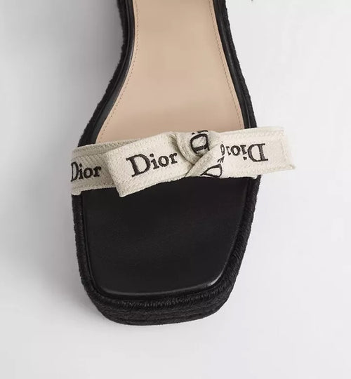 CHRISTIAN DIOR Dway Bow Espadrille Wedge Sandals – Noir