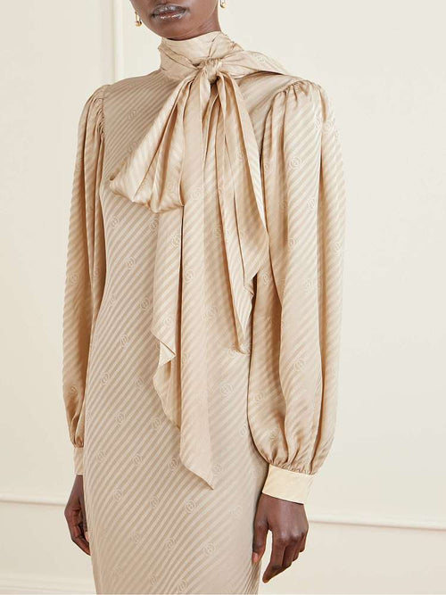 GUCCI GG Jacquard Silk Tie-Neck Midi Dress