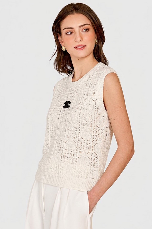 CHANEL Openwork Knit Sleeveless Vest