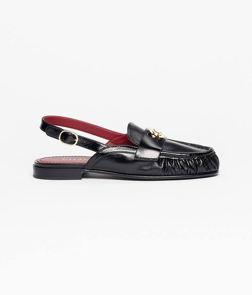 CHANEL Métiers d’Art 2026 CC Loafer Slingbacks – Black Crumpled Shiny Lambskin