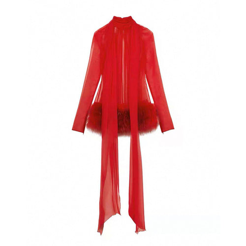 EMPRESS OF FIRE™ Feather-Trim Illusion Couture Mini Dress