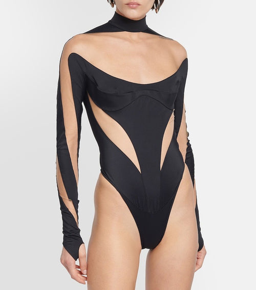 MUGLER Black Illusion Bodysuit