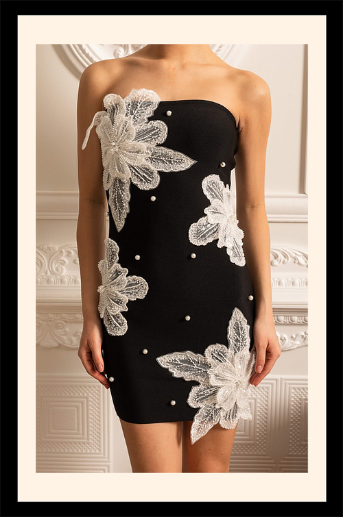 “Lys de Nuit” Embellished Strapless Mini Dress