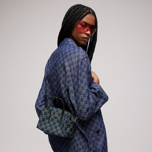 Gucci Tribeca Small Top Handle Bag in Dark Blue GG Denim