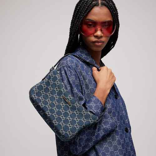 Gucci Lunetta Small Shoulder Bag in Dark Blue GG Denim