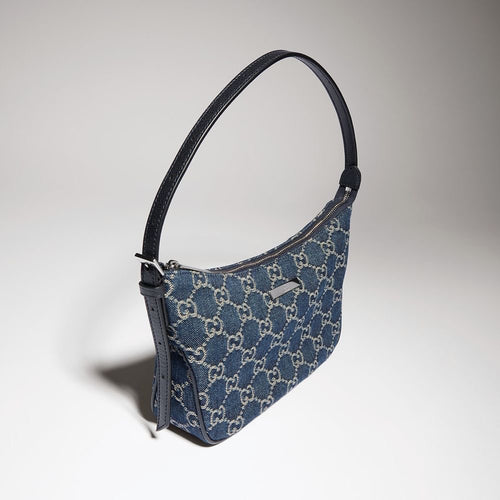 Gucci Lunetta Small Shoulder Bag in Dark Blue GG Denim