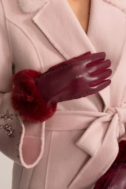 “Maison Élitaire” Leather & Fur Trim Gloves