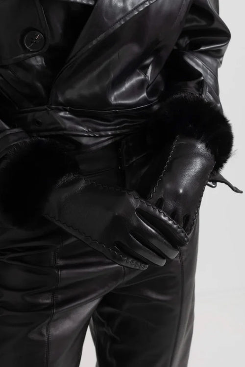 “Maison Élitaire” Leather & Fur Trim Gloves