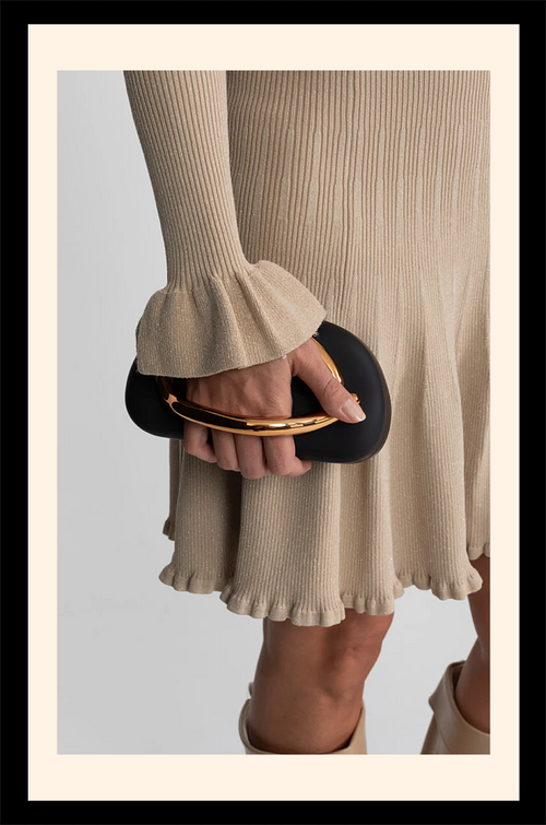 “Aurum Arc” Sculpted Gold Handle Clutch