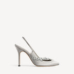 Manolo Blahnik x Balenciaga Crystal Embellished Slingback Pumps — Silver Satin