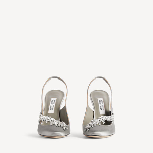 Manolo Blahnik x Balenciaga Crystal Embellished Slingback Pumps — Silver Satin