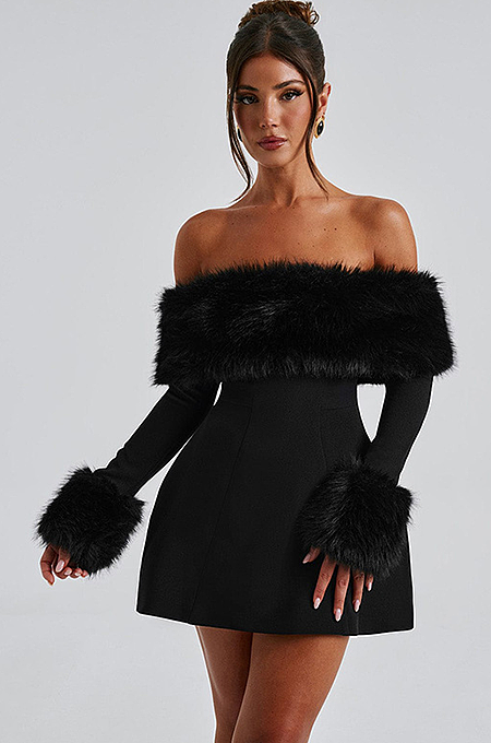 'Poised & Posh' Faux Fur Mini Dress