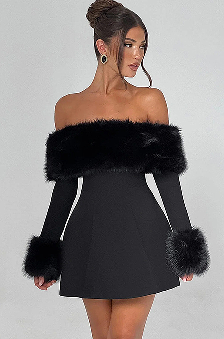 'Poised & Posh' Faux Fur Mini Dress