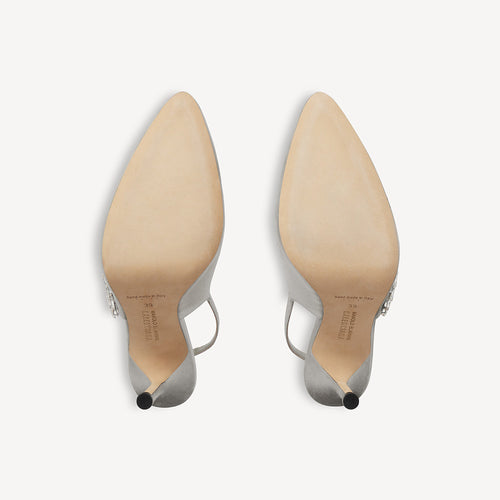 Manolo Blahnik x Balenciaga Crystal Embellished Slingback Pumps — Silver Satin
