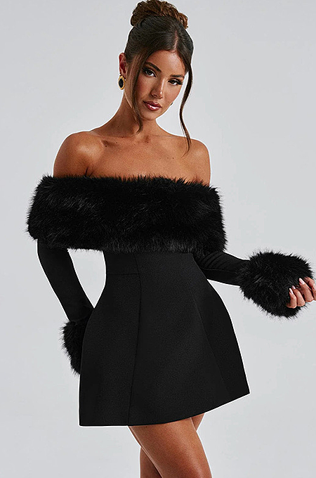 'Poised & Posh' Faux Fur Mini Dress