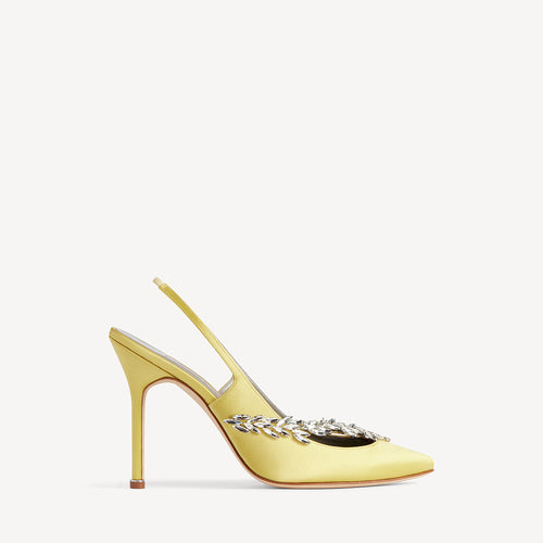 Manolo Blahnik x Balenciaga Crystal Embellished Slingback Pumps — Citrine Satin