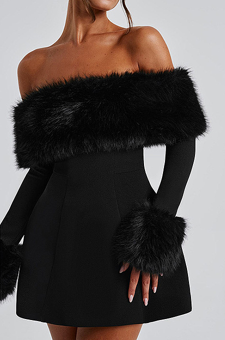 'Poised & Posh' Faux Fur Mini Dress