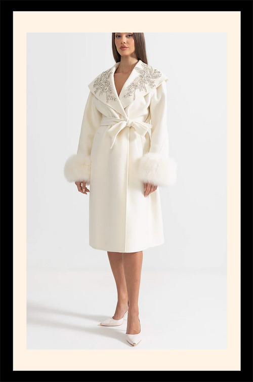 “Éclaire Blanche” Crystal Embroidered Wool Coat
