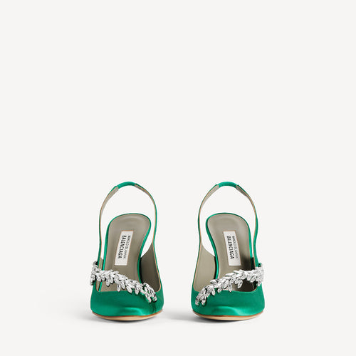 Manolo Blahnik x Balenciaga Crystal-Embellished Satin Slingback Pumps – Emerald