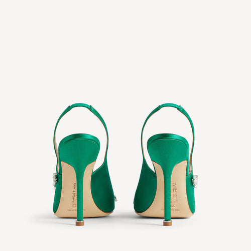Manolo Blahnik x Balenciaga Crystal-Embellished Satin Slingback Pumps – Emerald