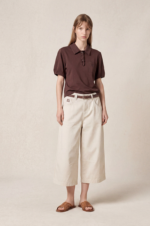 MIU MIU “RIVIERA MODERNA” Cropped Wide-Leg Denim Culotte
