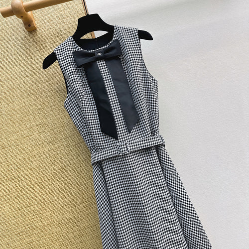 DIOR Houndstooth Bow Midi Dress
