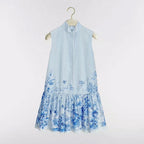 DIOR Jardin Bleu Toile Drop-Waist Mini Dress