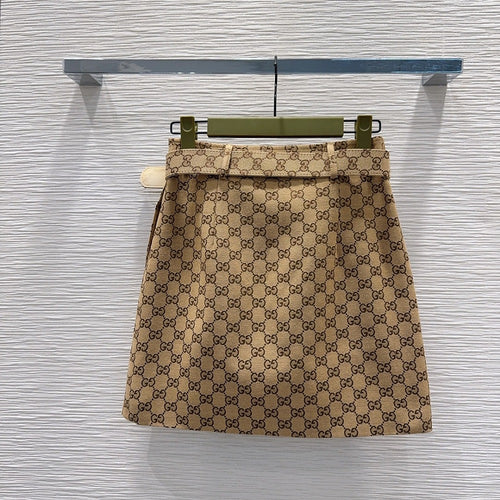 “GG Contour” Monogram Belted Mini Skirt — Gucci