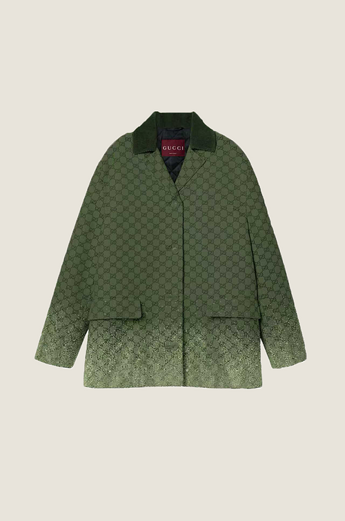 Gucci -Verde Opale” Embellished Monogram Coat Set