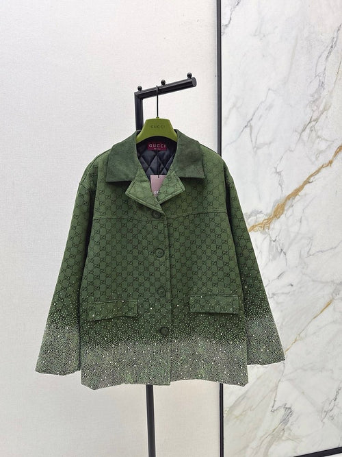 Gucci -Verde Opale” Embellished Monogram Coat Set