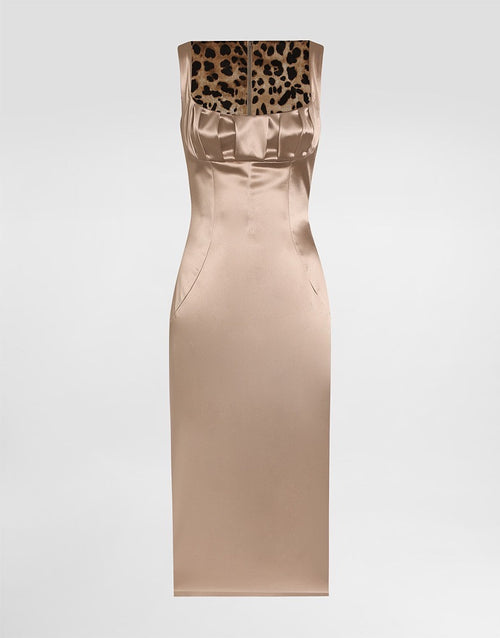 DOLCE & GABBANA “Leoparda Élite” Satin Bustier Midi Dress