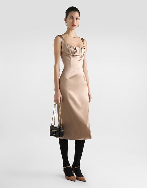 DOLCE & GABBANA “Leoparda Élite” Satin Bustier Midi Dress