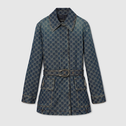 GUCCI GG Monogram Denim Belted Jacket