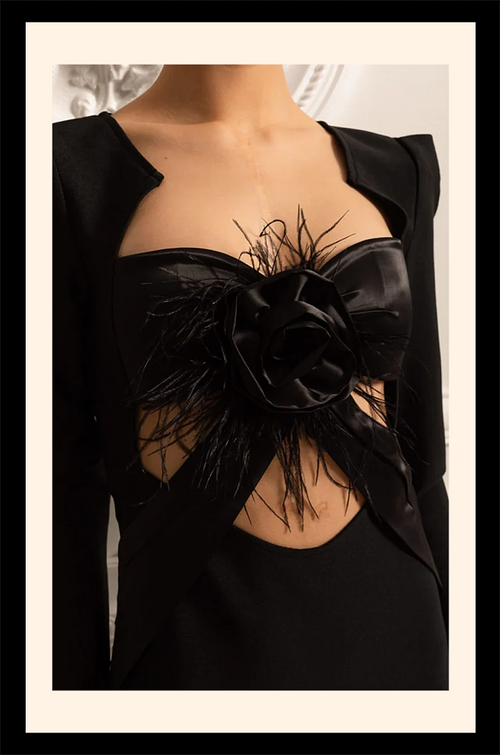 “Noir Fleur” Sculpted Cut-Out Gown – Velour de Luxe Collection