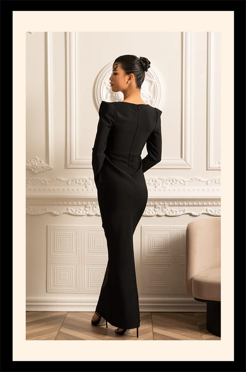 “Noir Fleur” Sculpted Cut-Out Gown – Velour de Luxe Collection