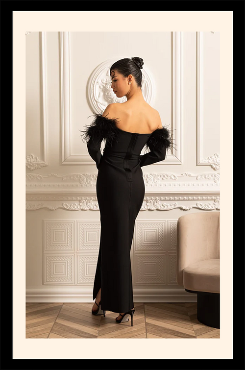 “Jardin d’Émeraude” Feathered Crystal Gown – Velour de Luxe Collection